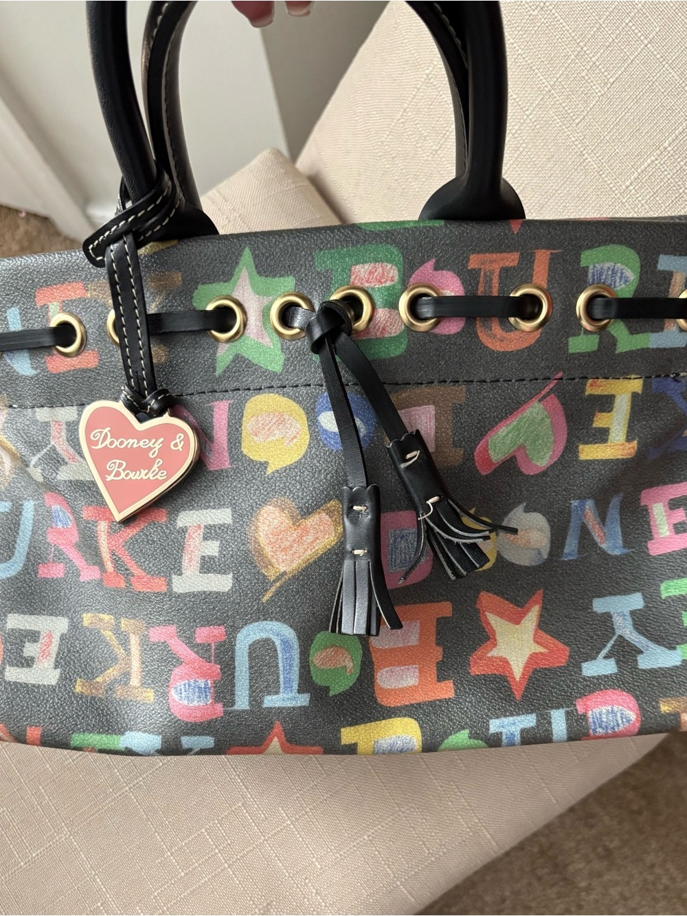 Dooney & Bourke Black Multicolor Letter & Star Print Satchel